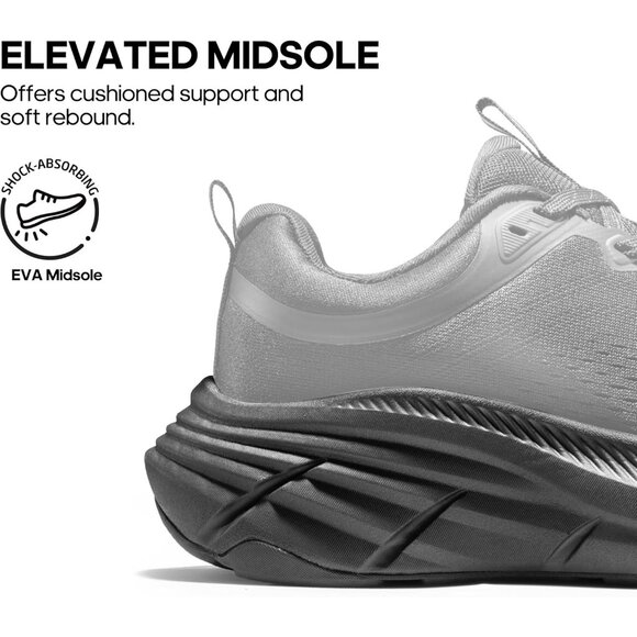 Nortiv 8 Women's All Black Walking Shoes Cushioned Non-Slip Breathable Sneakers - Picture 4 of 9